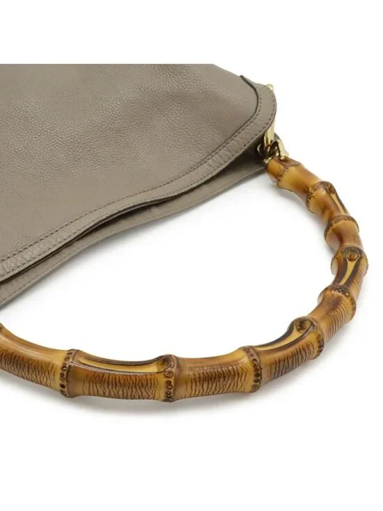 Gucci Bamboo 2-Way Shoulder Bag Crossbody Leather Grey Gold - Picture 4 of 9